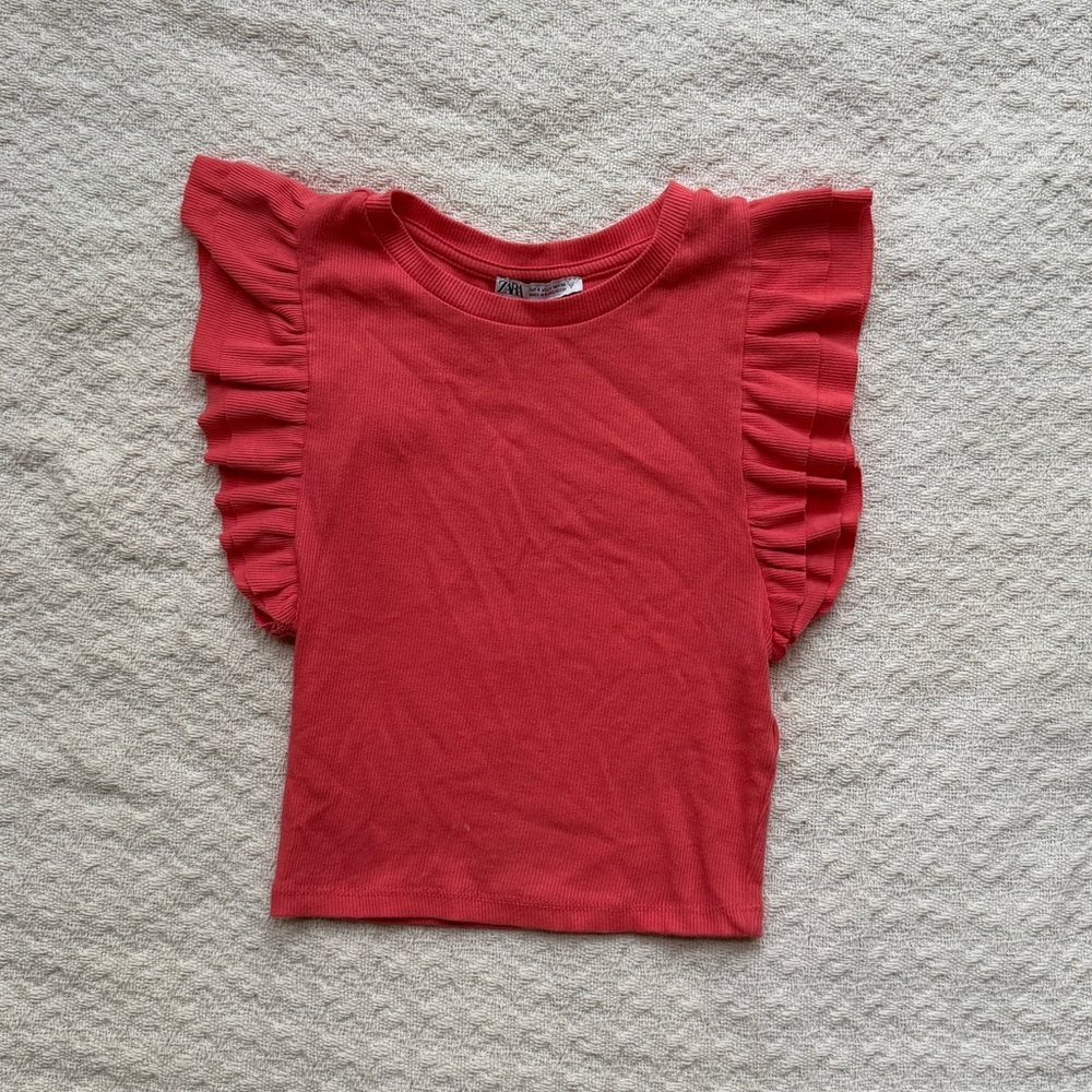 Zara Womens Size Small Ruffle Sleeve Top - Coral Pink